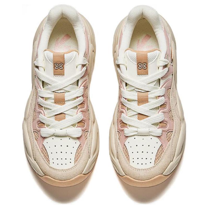Anta Floral Shoes Slip Resistant Abrasion Resistant Low top Chunky Sneakers Women's White Beige Pink Sneakers 122528888R-2