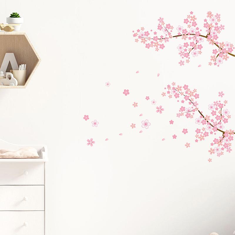 Pink Plum Blossom Branch Wall Sticker Bedroom Living Room Furniture Background Wall Decal Mural Pvc