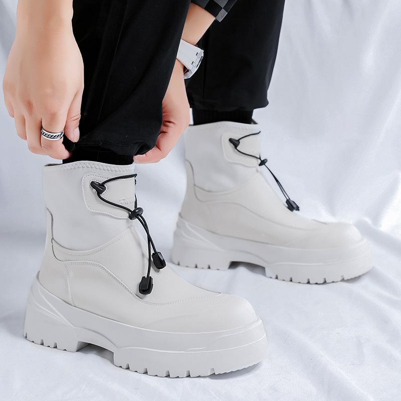 men fashion stage nightclub platform boots black white genuine leather shoes cowboy tooling desert boot designer ankle botas man