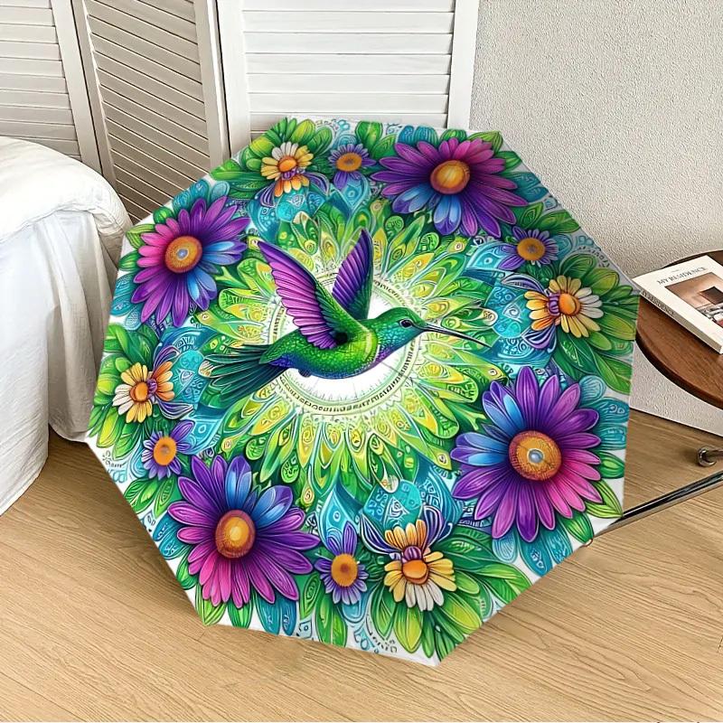 

1PC Hummingbird Mandala Automatic 8-Bone Folding Umbrella - Durable Polyester & Iron Frame,Userfriendly Operation y250929169