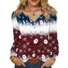 Women's Fashionable Casual V-neck Blouse Button Christmas Printed Long-sleeved Pullover T-shirt Top