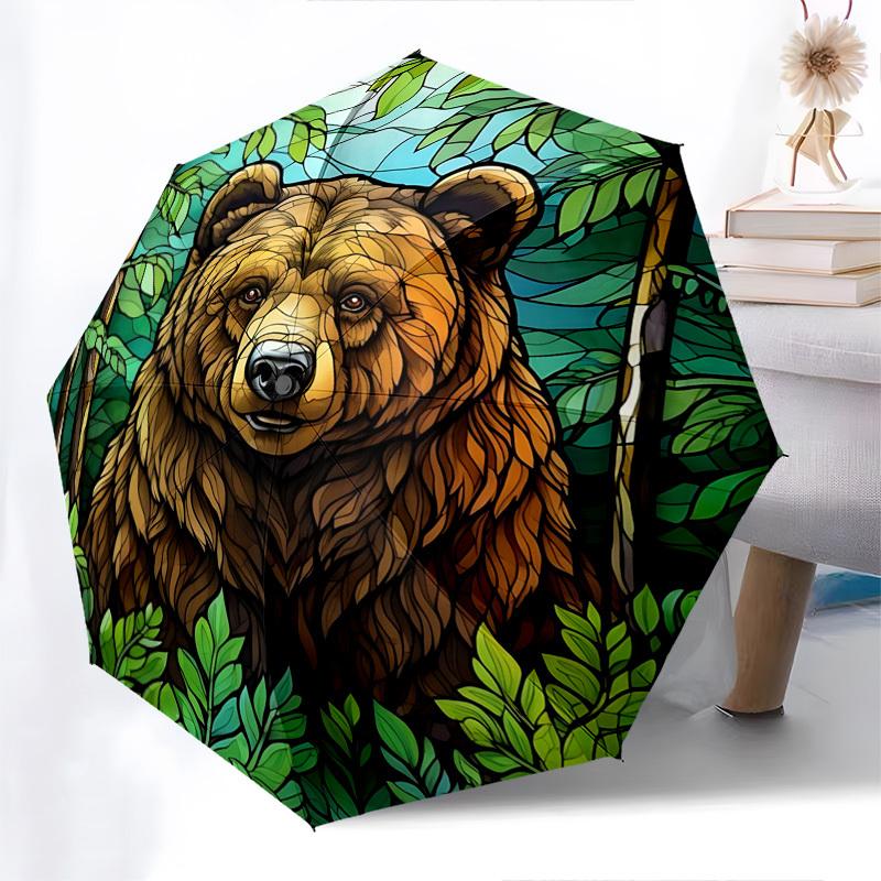 Bear, Color RetroThemed Automatic Opening and Closing umbrella 8 Ribs, Suitable for Leisure and Going Out, Outdoor Accessory, Gothic Style