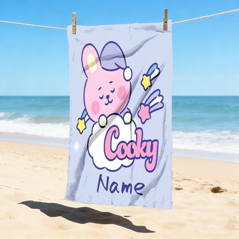 Custom Name Kawaii Friends Stylish Digital Printing Beach Towel Quick‑Drying Absorbent Blanket for Beach Pool Gym Travel