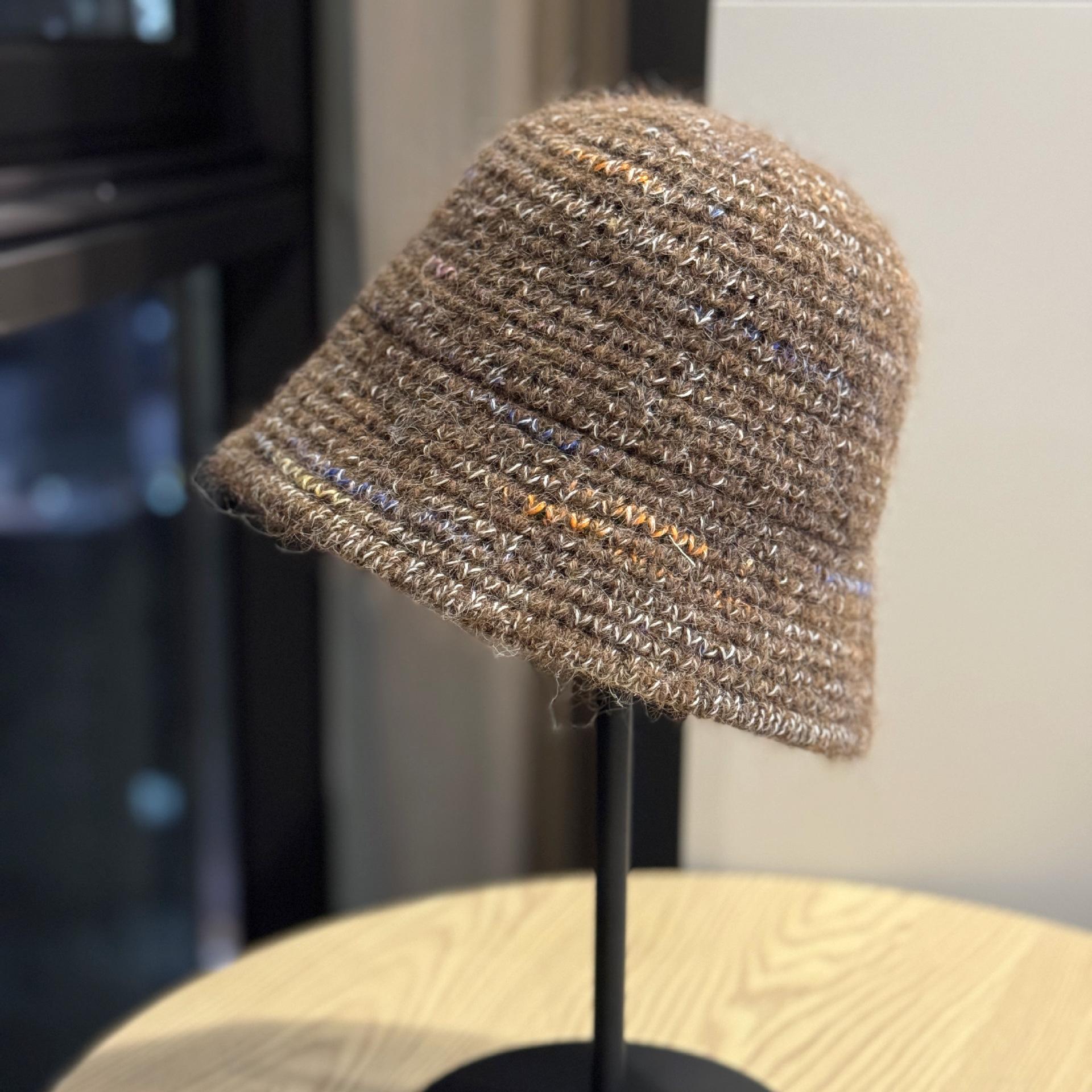 

Korean Style Gradient Color Hand Knitted Hat for Women Autumn and Winter Warm Ear Protection Plush Crochet Basin Hat Fashionable Versatile Woolen Hat one size