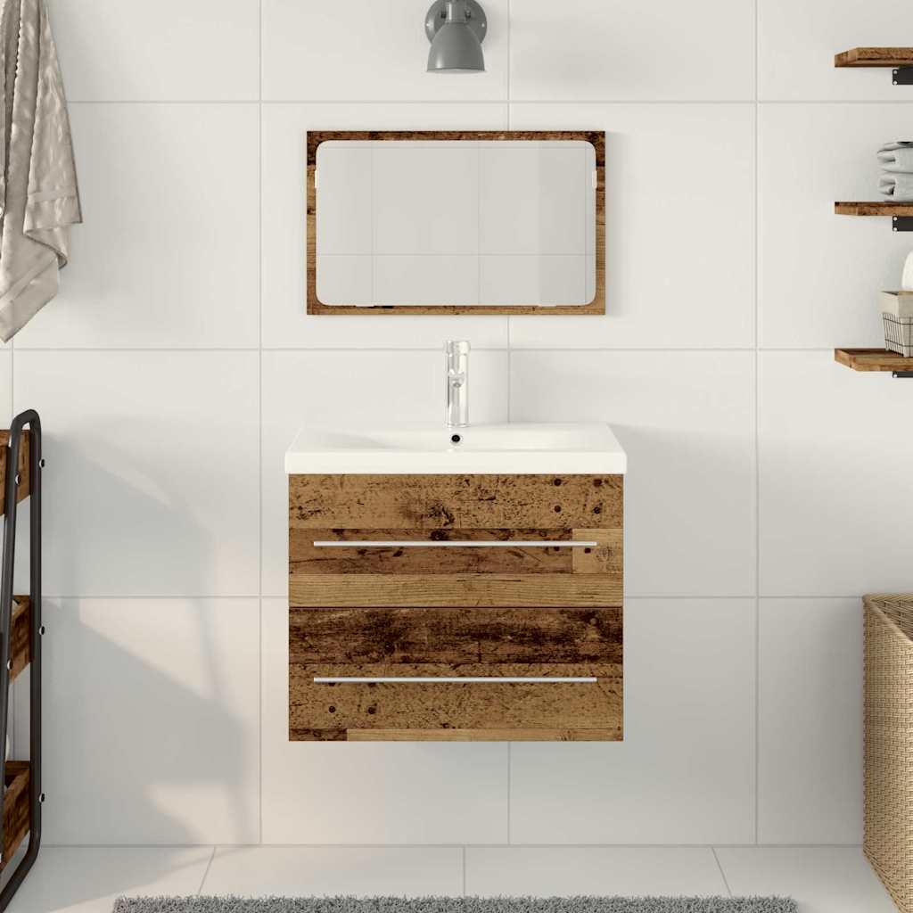 Washbasin Cabinet Set 2 Pcs Reclaimed Wood Look Engineered Wood & Ceramic