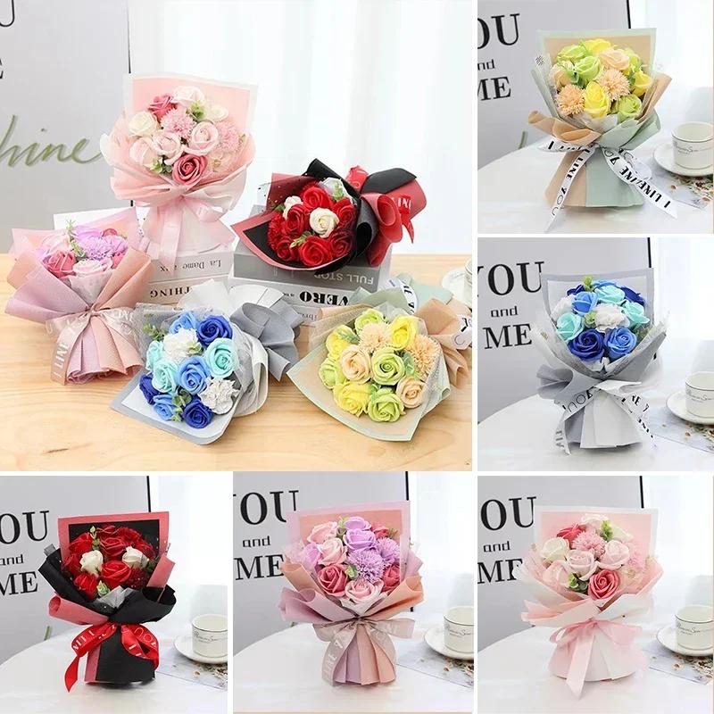 Artificial Soap Flower Preserved Bouquet Pink Rose Realistic for Mothers Day Valentines Day Anniversary Romantic Gift Decoration