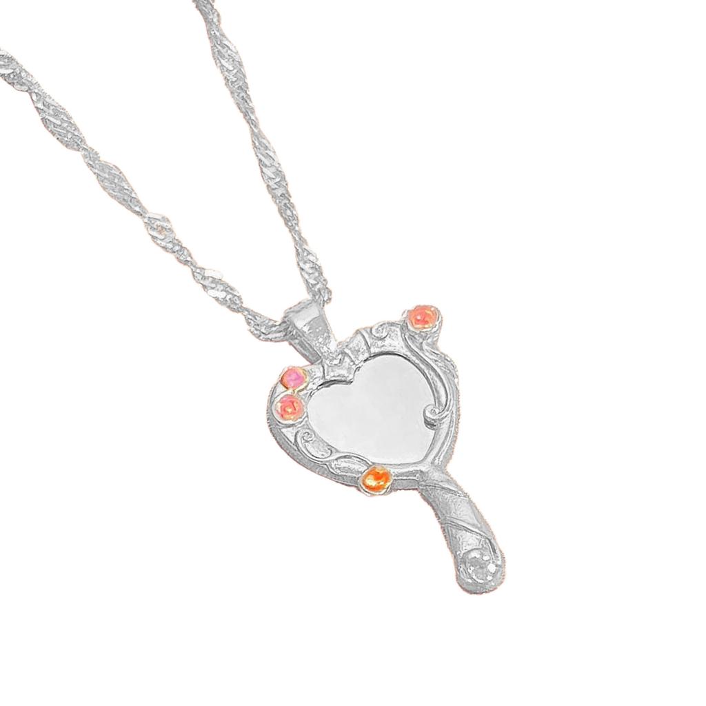 Vintage Magic Mirror Pendant Necklace Long Chain for Women Princess Choker Clavicle Chain Wedding Party Jewelry Birthday