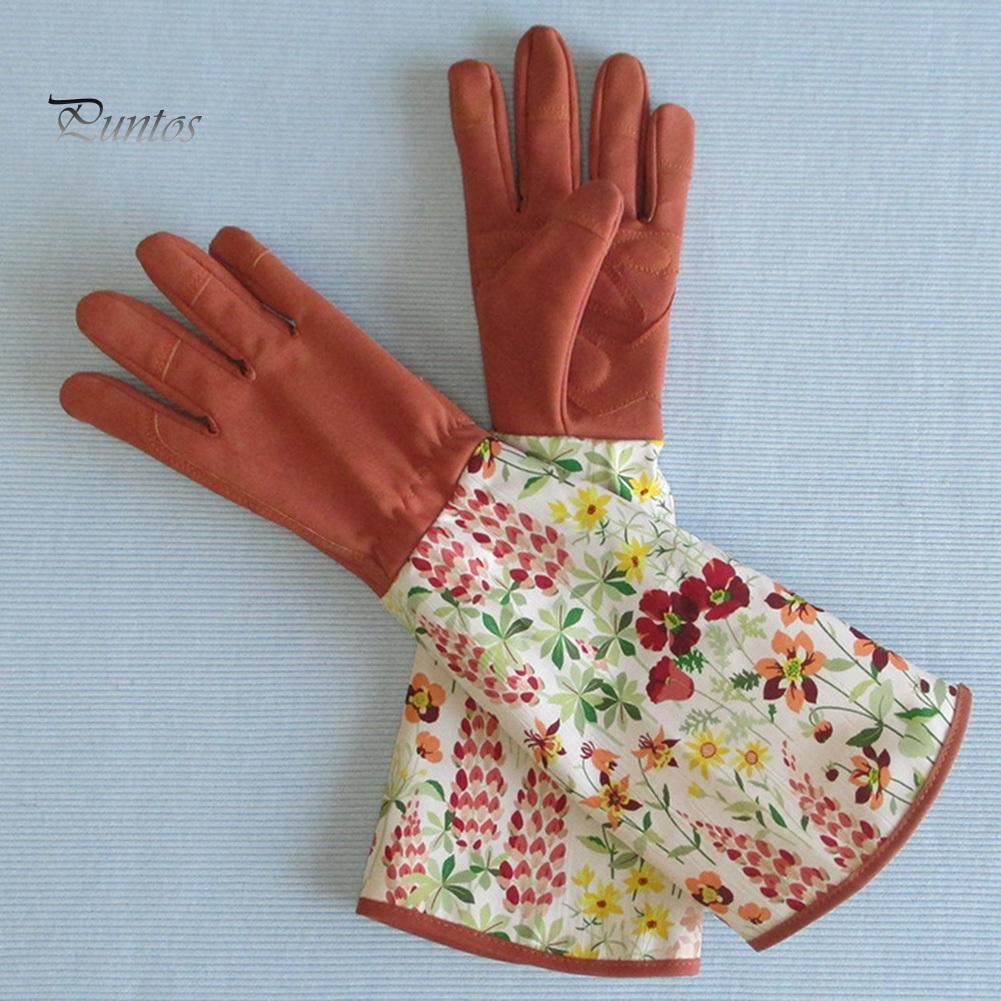 1Pair Breathable Floral Print Long Sleeves Protective Gardening Pruning Gloves
