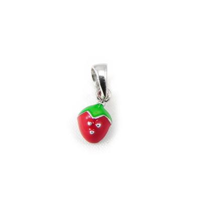 [G8841] - Silver Pendant 'Strawberry' Red Green Silver (rhodium-plated) - 5x7 Mm