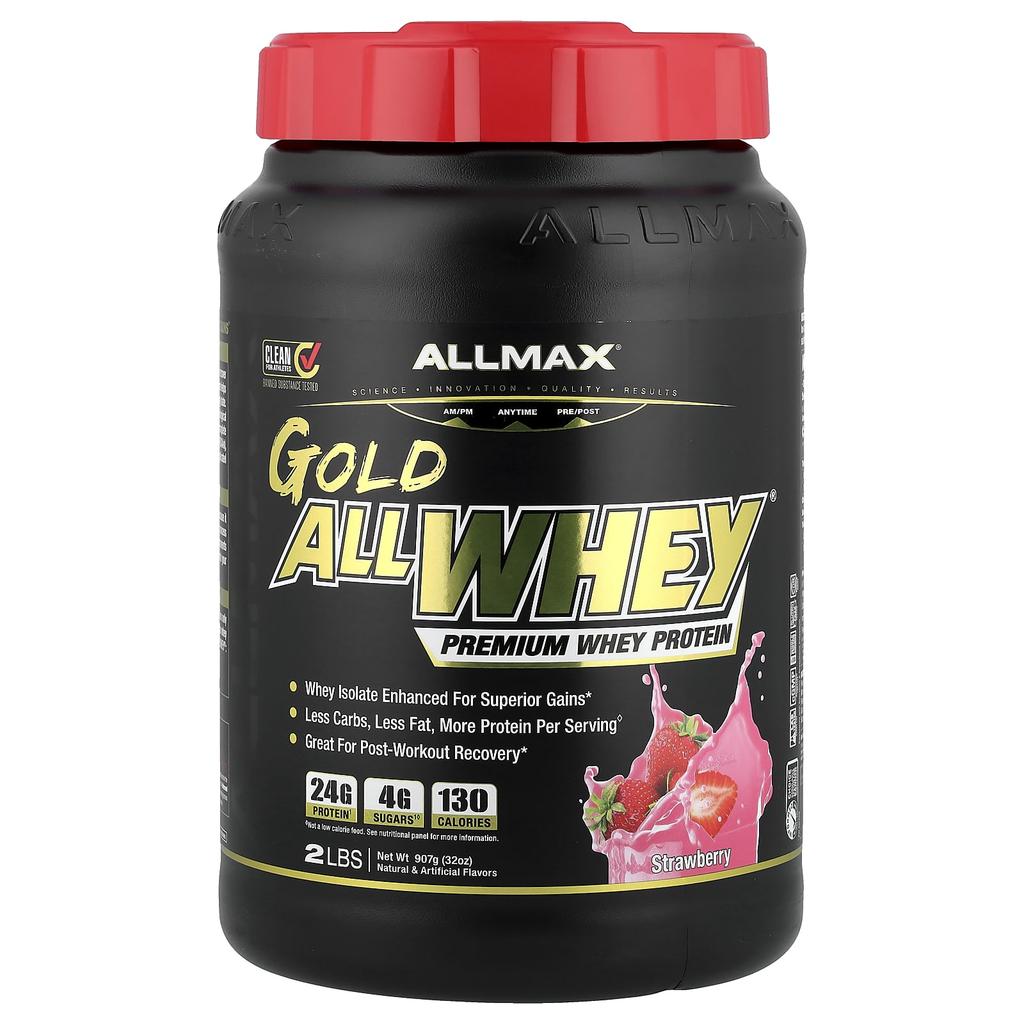 Allwhey Gold, 100% Premium Whey Protein, Strawberry Flavor, 907G (2Lbs)