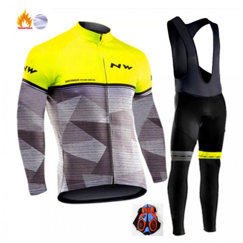Northwave Thermal Fleece Cycling Jersey Pants Set Winter Warm Long Sleeve Full Kit Men Women