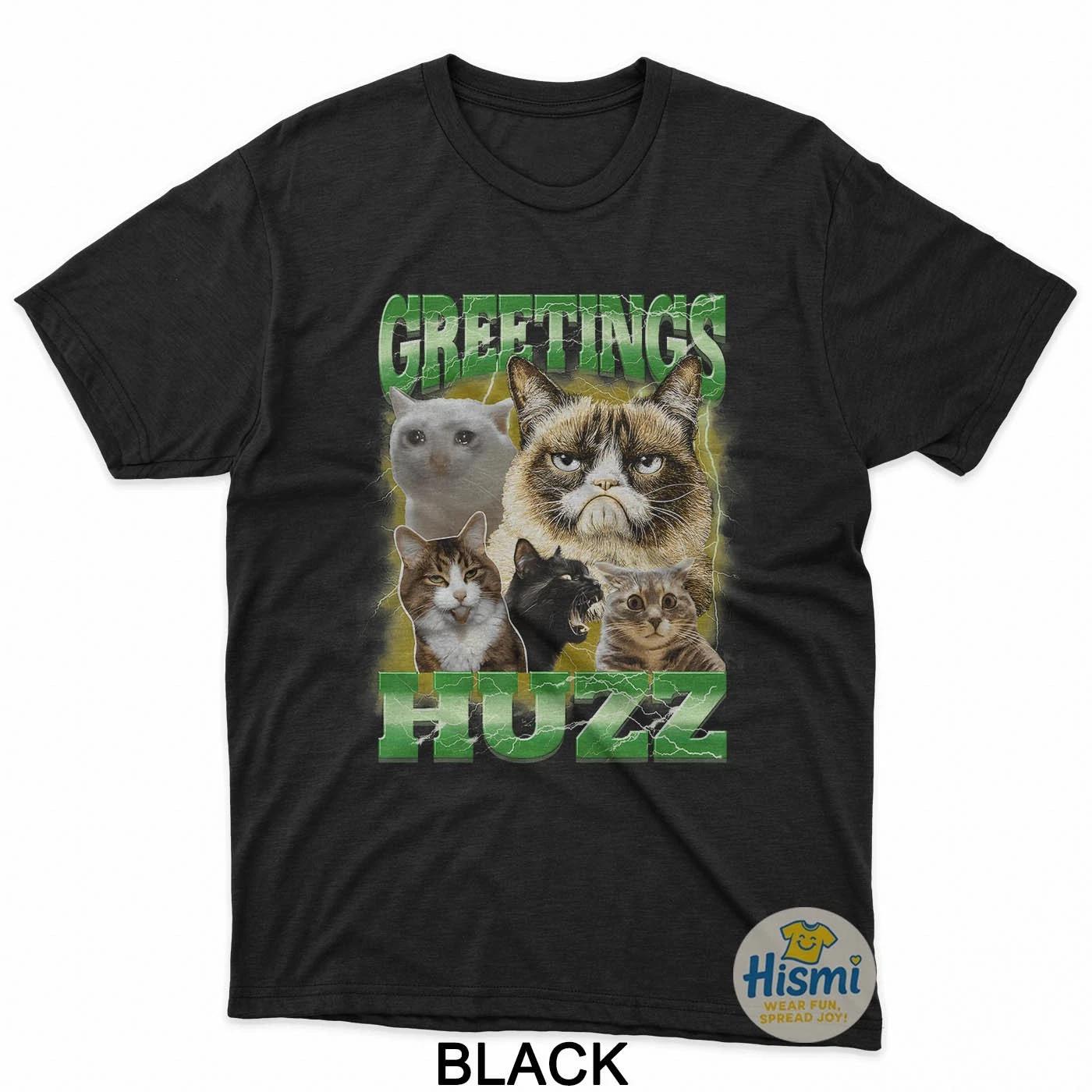 Greetings Huzz Bootleg Cringe Cat Meme Weird Stupid Cats T-Shirt L