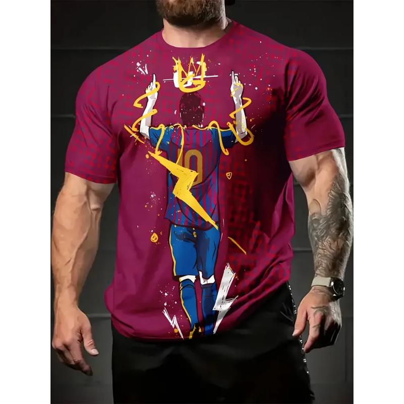 Modisches Herren Crew Neck Kurzarm 3D Fußball Farbdruck Fußball Kurzarm Crew Neck T-Shirt