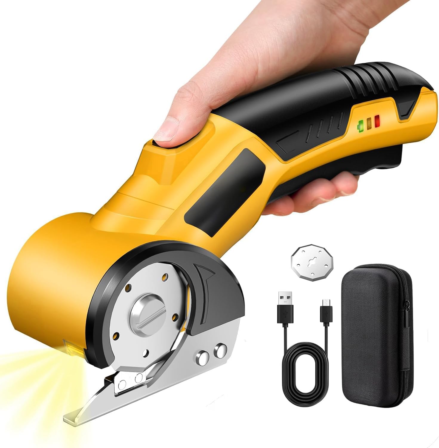 

PAIFIEVD Cordless Electric Cardboard Cutter with LED Brushless Tungsten Steel Suitable for and Carpet Scissors, Light, High-Efficiency Motor, 2000mAh,