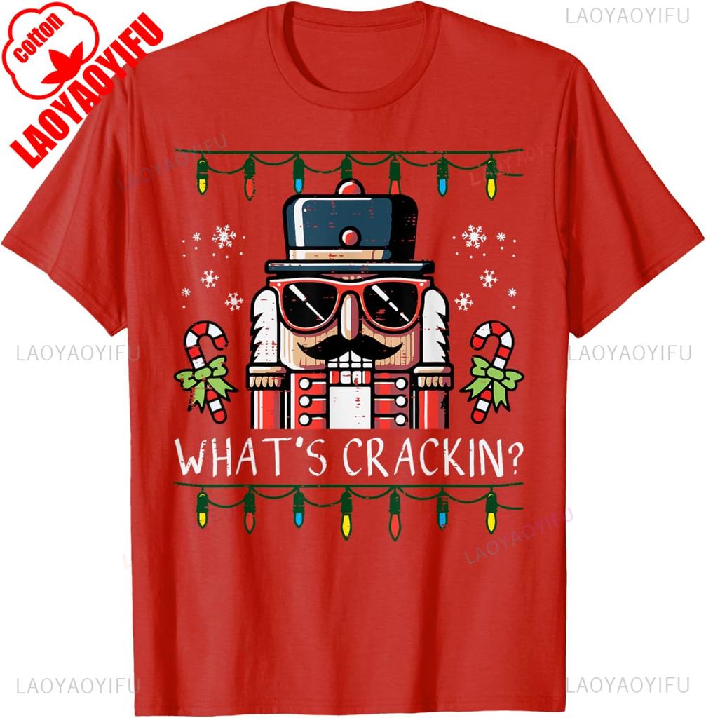 Frohe Weihnachten Nussknacker Whats Crackin Lustiges Zuckerstangenmuster Weihnachten Herren Damen Kinder Normales Kurzarm Freizeitstil T-Shirt
