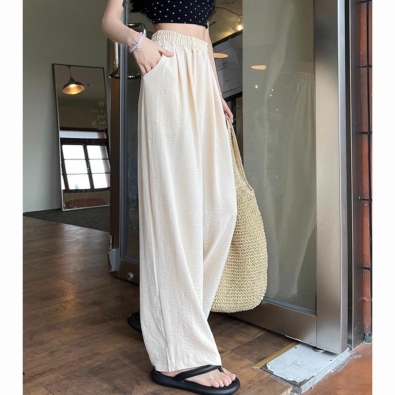 Sommer Damen Süß Bunt Eis Seide Hosen Dame Baggy Vielseitig Elastisch Gerade Beine Hosen Weiblich Weite Beine Hohe Taille Hosen