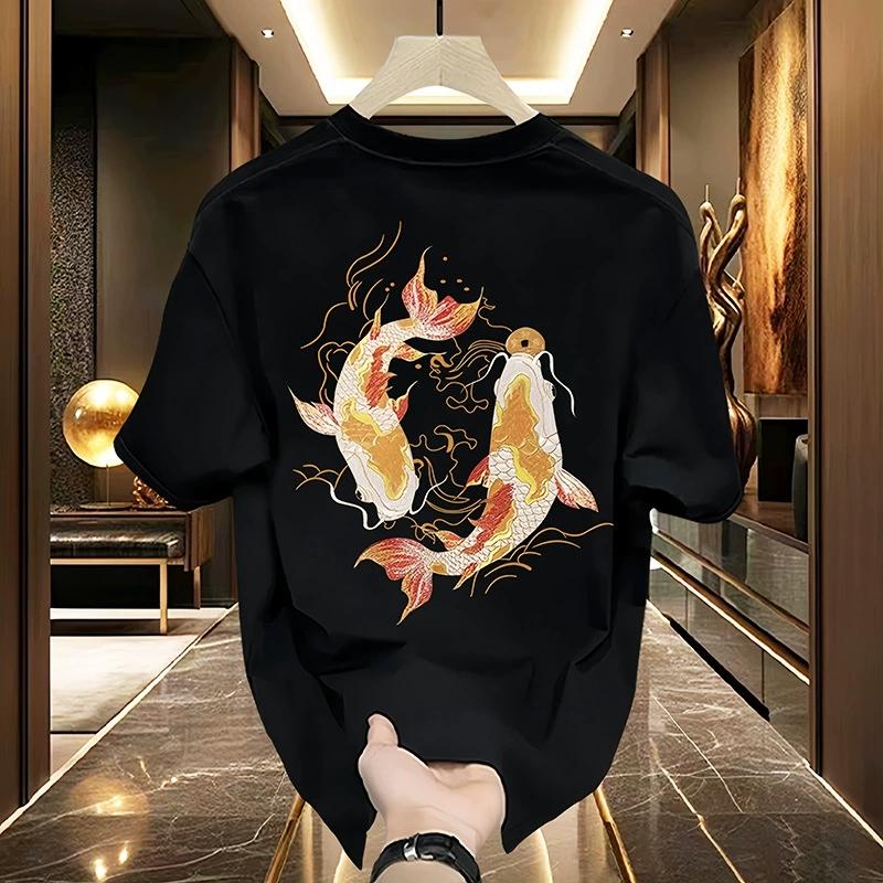 Unisexs Cotton Tshirts White 5XLT Shirt for Unisex Casual Summer Wear Two Fish Print Tee Shirts Black Unisex Clothing Fashion