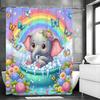 Cute Cartoon Elephant Bath Flower Butterfly Shower Curtain, Bathroom Decorative Shower Curtain, Waterproof Shower Curtain with H