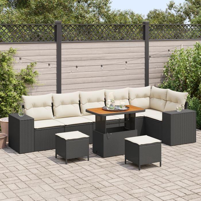 Ensemble de Canapé de Jardin 9 pièces avec Coussins Noir Poly Rattan, Ensemble de Salle à Manger de Jardin 3 pièces 3362025