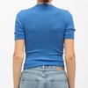 Blue Ribbed Knit Short-sleeved Sweater Woman LA PETITE ETOILE