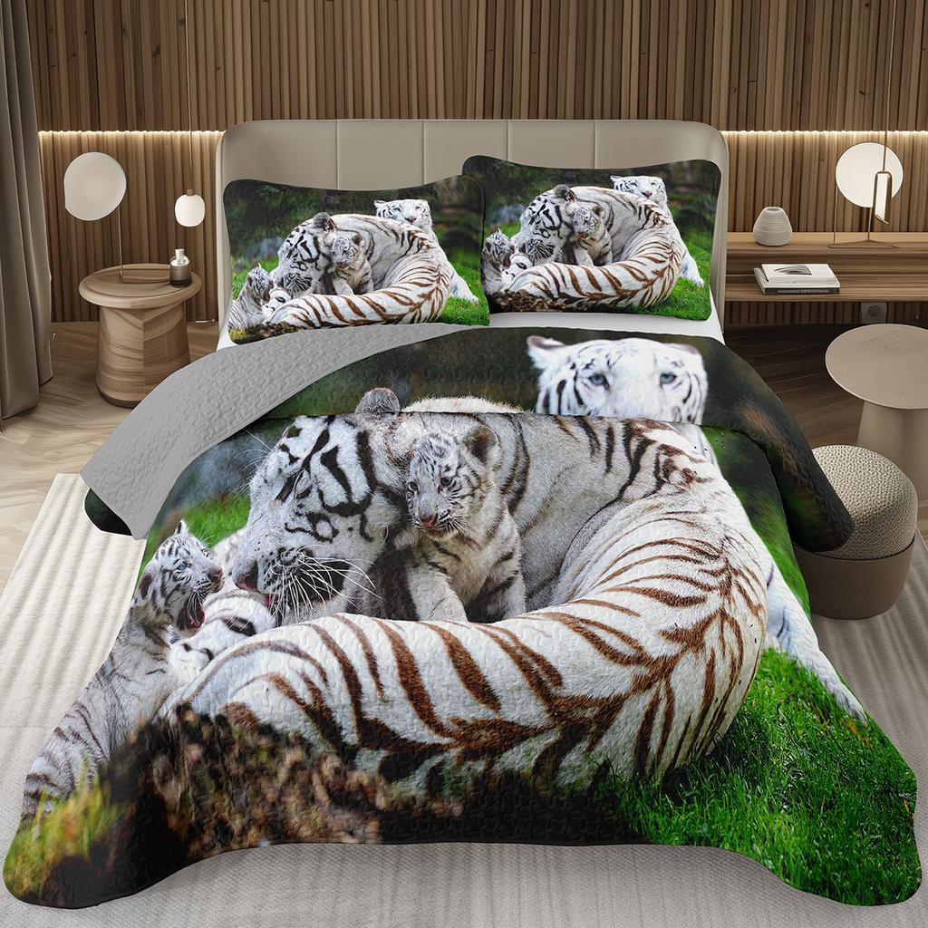 Tiger Quilt Set Twin King Size Wild Animal Tiger Bedspread for Adult Women Wildlife Print Bedding Western Farmhouse Coverlet Set