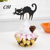 Cake Topper 8 Pcs Cat Cupcake Topper, Halloween Black Cute Kitten Silhouette Food Pick for Baby Shower Birthday Wedding Party Decoration Stable Insert