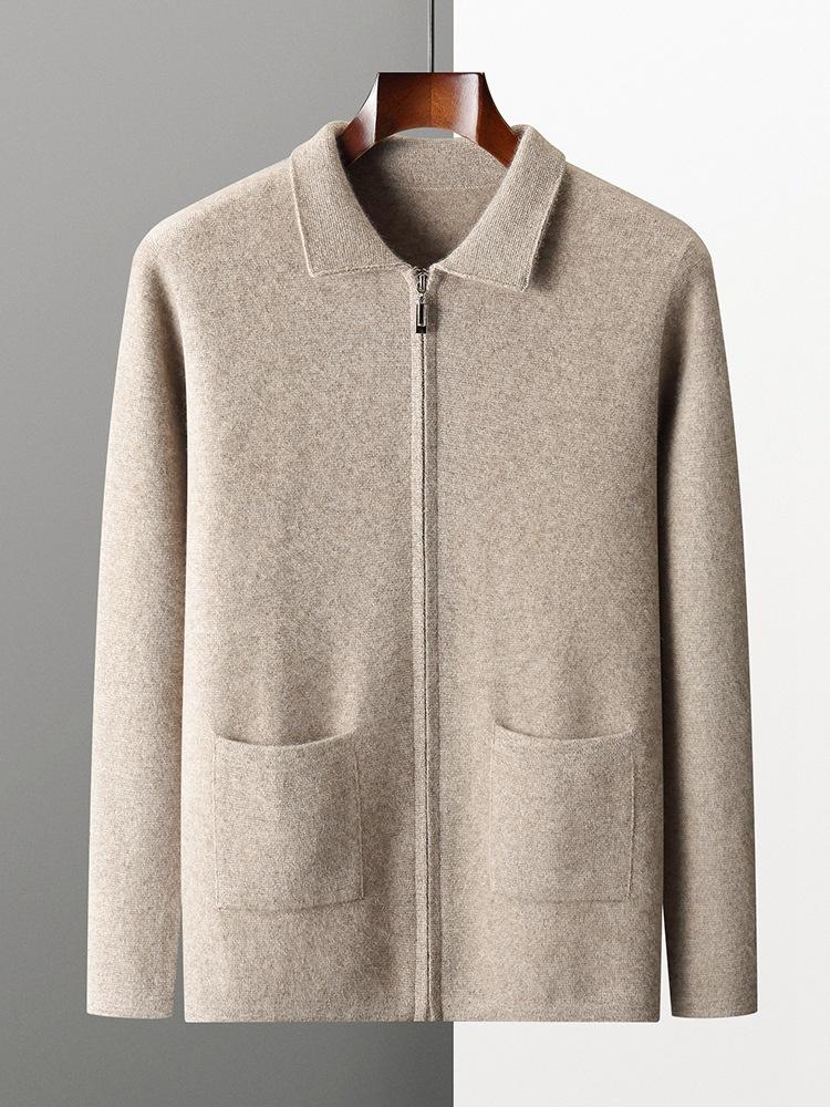 Cashmere Men'S Casual Solid Color Cardigan Lapel Thickened Jacket Knitted Sweater Simple Zipper Jacket Sweater