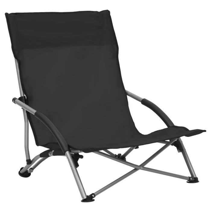 Foldable Beach Chairs - vidaXL - Black - Oxford Fabric and Steel - Optimal Comfort