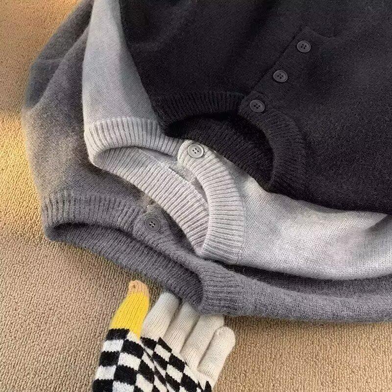 Men's High-End Henley Collar Sweater - Spring/Autumn 2026 Solid Color Knitwear