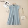 ZANZEA Women Casual Stand Collar Summer Sleeveless Dress