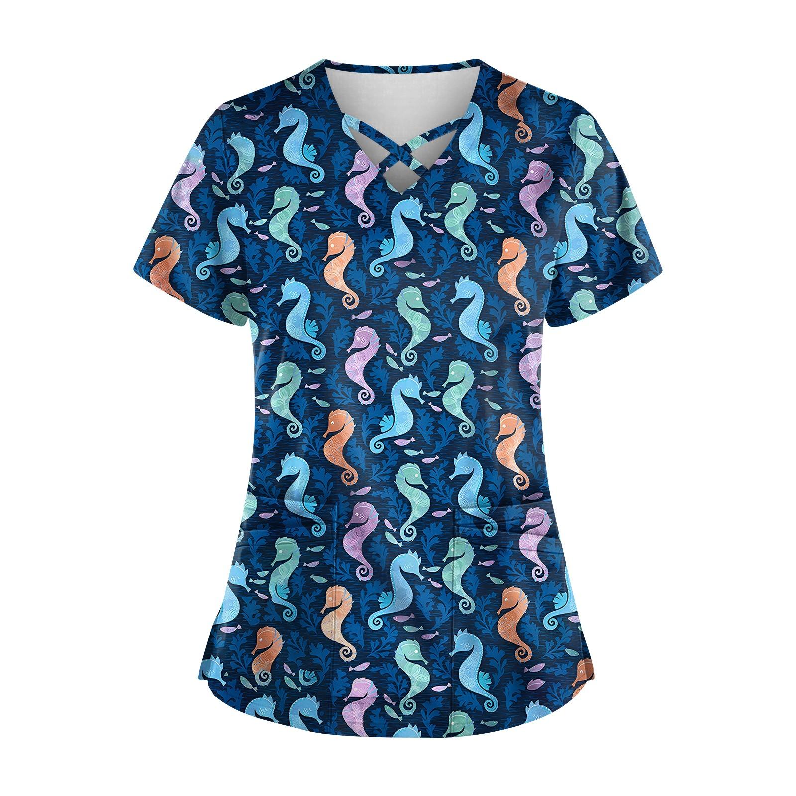 

Женская модная рабочая одежда с v-образным вырезом, короткими рукавами, завязками и карманами, топы соответствующего цвета и защитная одежда XL тёмно-синий