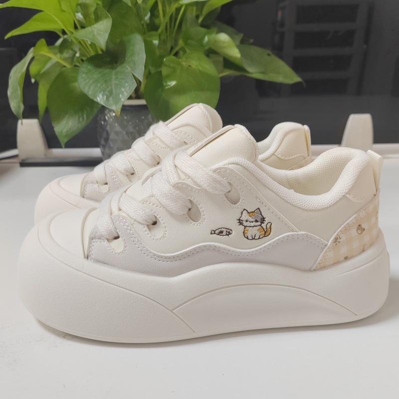Stylish Color-blocked White Sneakers Versatile Casual Low-top Platform Sneakers 40