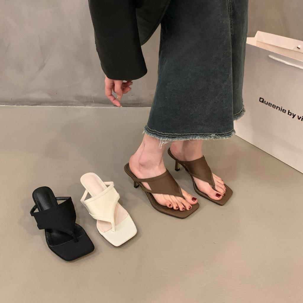 French pinch flip-flops shoes women's shoes summer wear 2025 new Internet celebrity temperament sandals high heels sandals