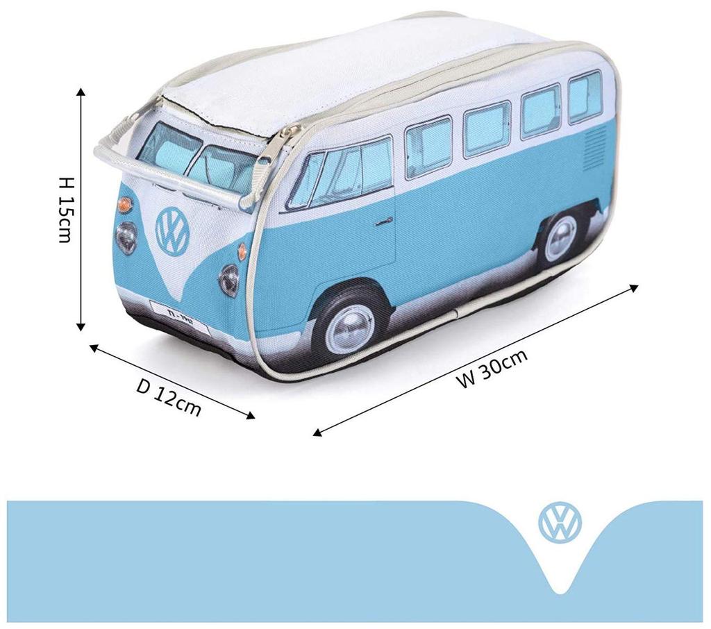Licensed Volkswagen Volkswagen Camping Van Print Pouch Large Capacity Pen Case 30cm Unisex [Officially Product] (Blue) [Used]