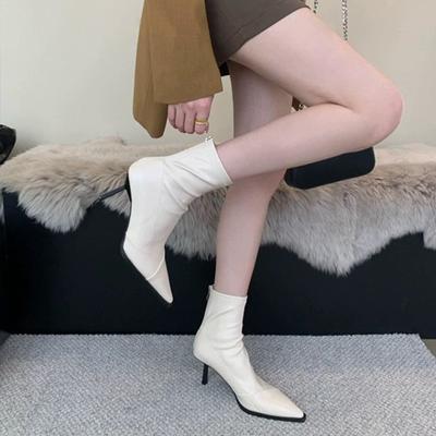 Calzado de Otoño e Invierno Talla Grande Cómodo Tacón Alto Media Caña Puntiagudo Tacón Fino Botas Elásticas