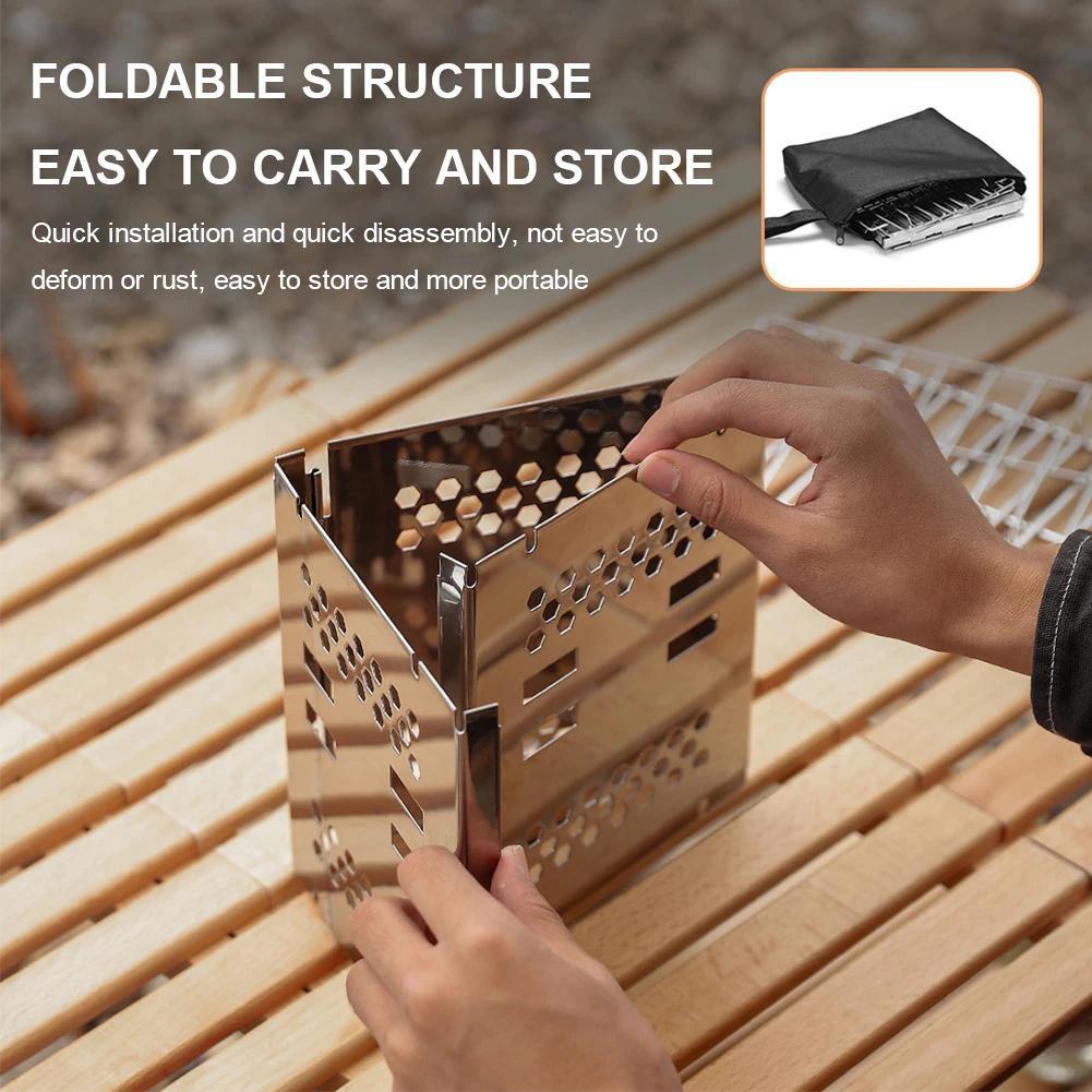 Stainless Steel Folding Barbecue Stove Mini Portable Card Type Charcoal Stove Camping Barbecue Grill BBQ Garden Outdoor Supplies