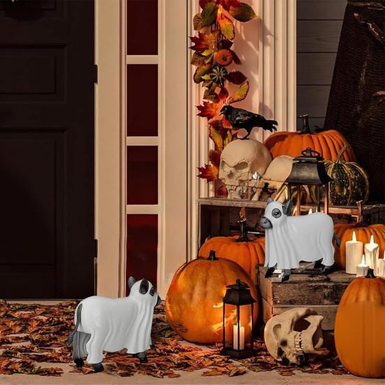 Ghost Cow Shape Metal Resin Handmade Halloween Decor Indoor Outdoor Sculpture Yard Decorative Ornament