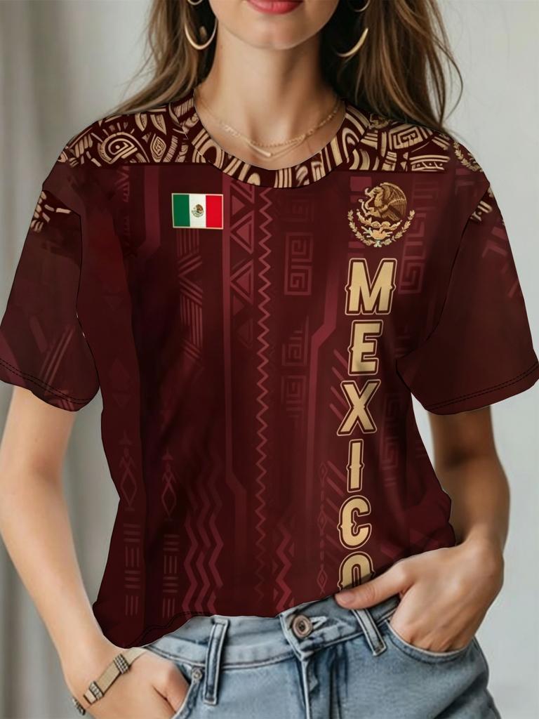 Maglietta Grafica Estiva da Donna con Stampa Messicana Maglie Sportive Taglie Forti T-Shirt a V Manica Corta