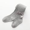 2024 Spring & Autumn Cable Knit Bow Leggings for Girls - Striped Tights with Open Crotch
