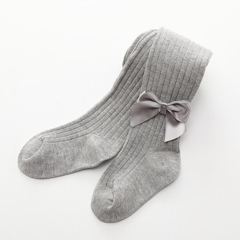 2024 Spring & Autumn Cable Knit Bow Leggings for Girls - Striped Tights with Open Crotch