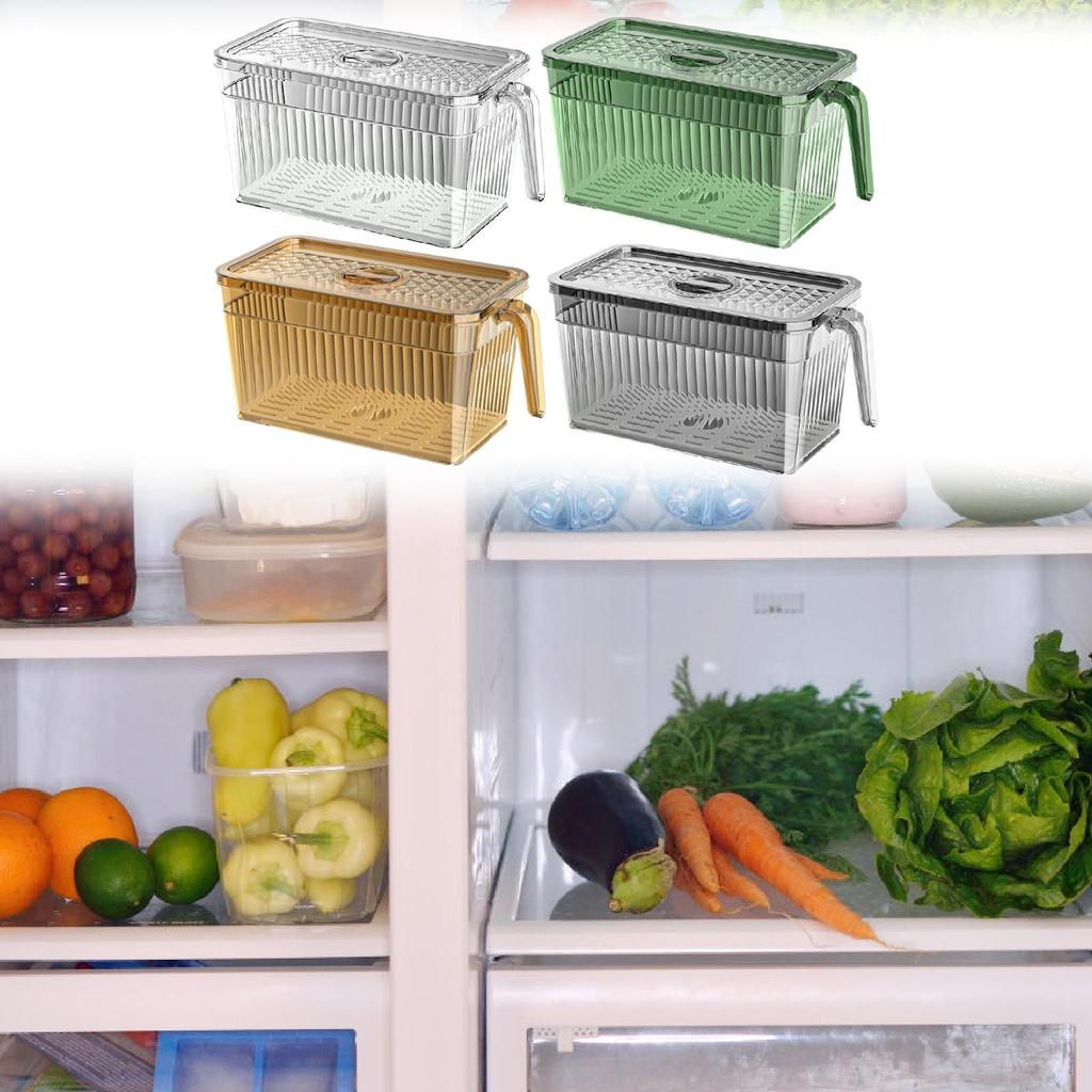 Refrigerator Organizer Bin with Draining Tray for Cabinet Drawer Pantry