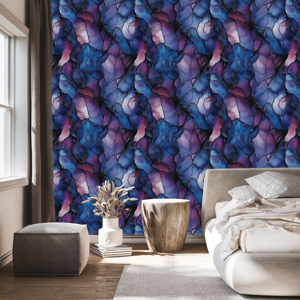 Navy blue, blue, violet and indigo ink wallpaper 50x1000