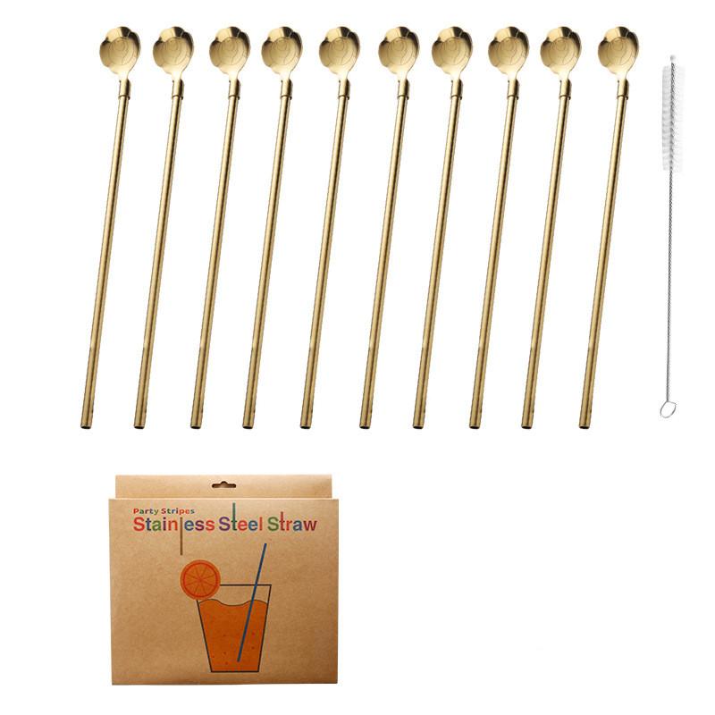 5pcs 10pcs Stainless Seel Flower Straw Spoon Summer Milk Tea Stirring Yerba Mate Straws Reusable Drinking Kitchen Supplies