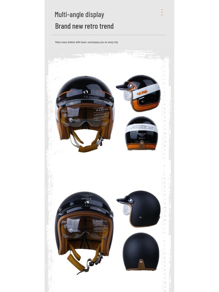 High-Quality Retro Motorcycle Half Helmet with Built-In Goggles for Men and Women