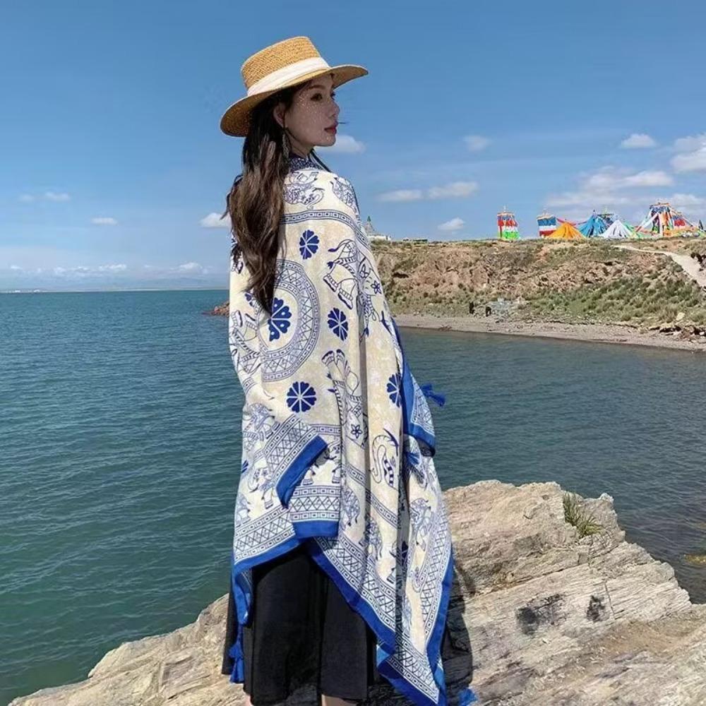 Chaka Salt Lake Great Northwest Tourism Ethnic Style Scarf Silk Scarf Women'S Summer Seaside Beach Shawl Sunscreen Thin