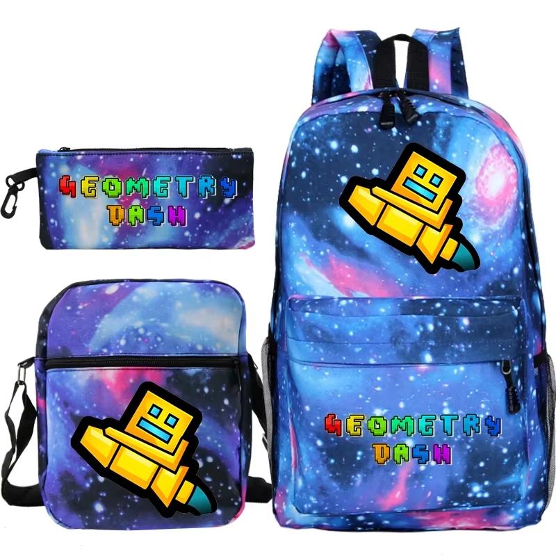 Funny Cartoon Geometry Dash Backpack 3pcs Set Students School Bags School Girls Boys Sports Bookbag Edition Trendy Backpack