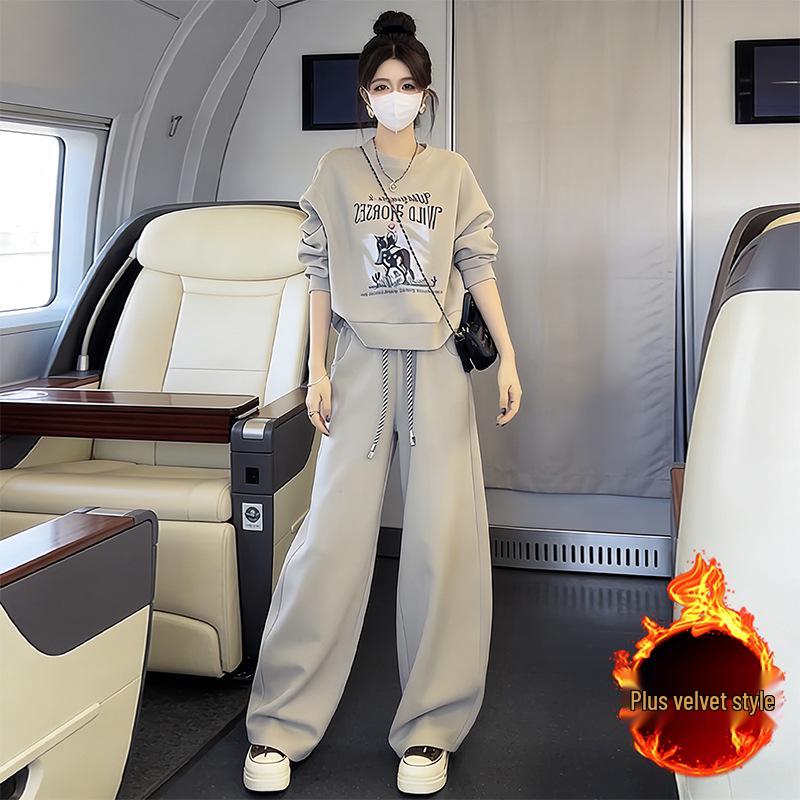 European-Style Women s Round Neck Hoodie Pants Set - Trendy, Age-Reducing Fashion for Spring Autumn 2026 XXL