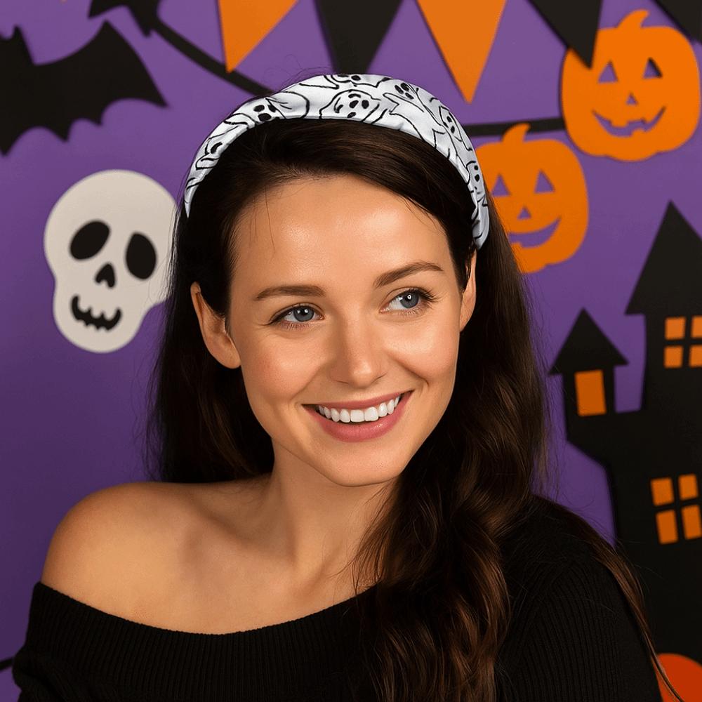 Horrible Top Knot Headband Festival Wear Ghost Print Hairband Pumpkin Head Headband  Trick or Treat
