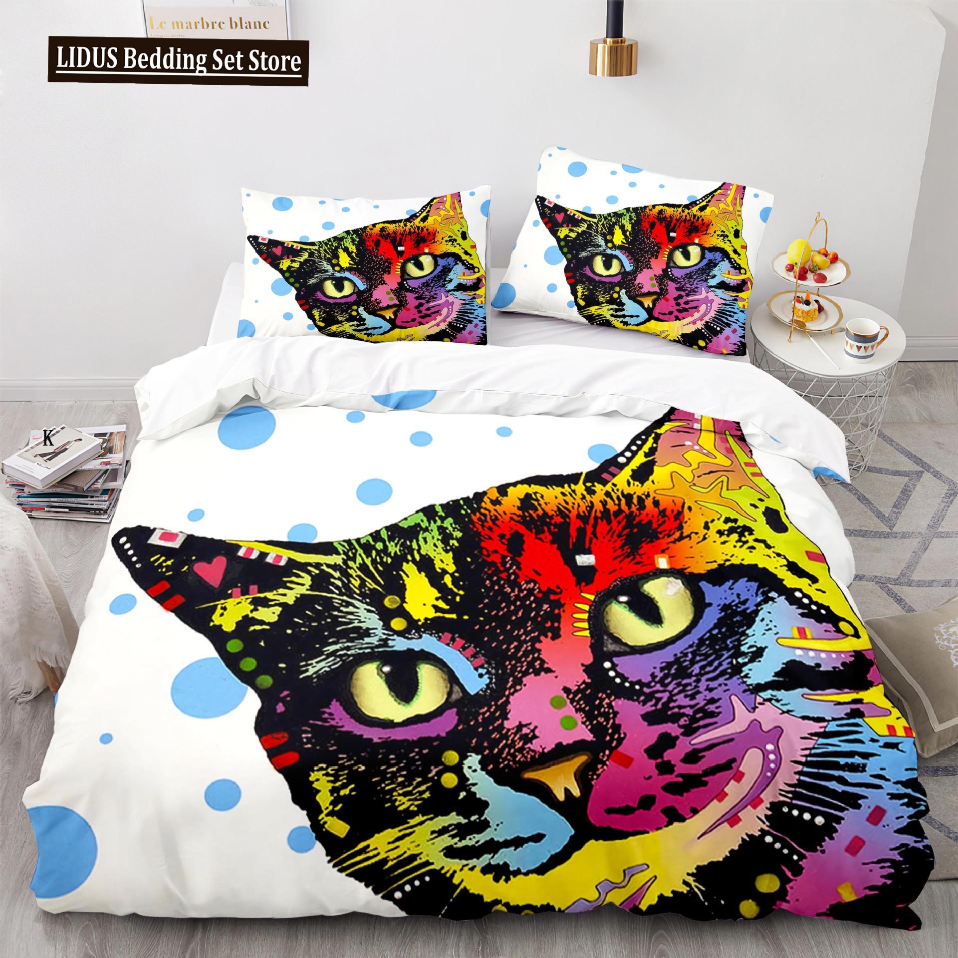 

Cat Duvet Cover Set King Size Cute Cats Pattern Bedding Set Decorative Animal Polyester Comforter Cover With Pillowcases For Kid EU single(135x200cm)