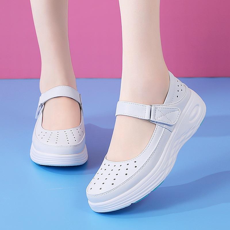 Fashion Genuine Leather Nurse Shoes Women Soft Soles Breathable and Not Tired Feet Deodorant Comfortable Non Slip Hospital Nurse Shoes